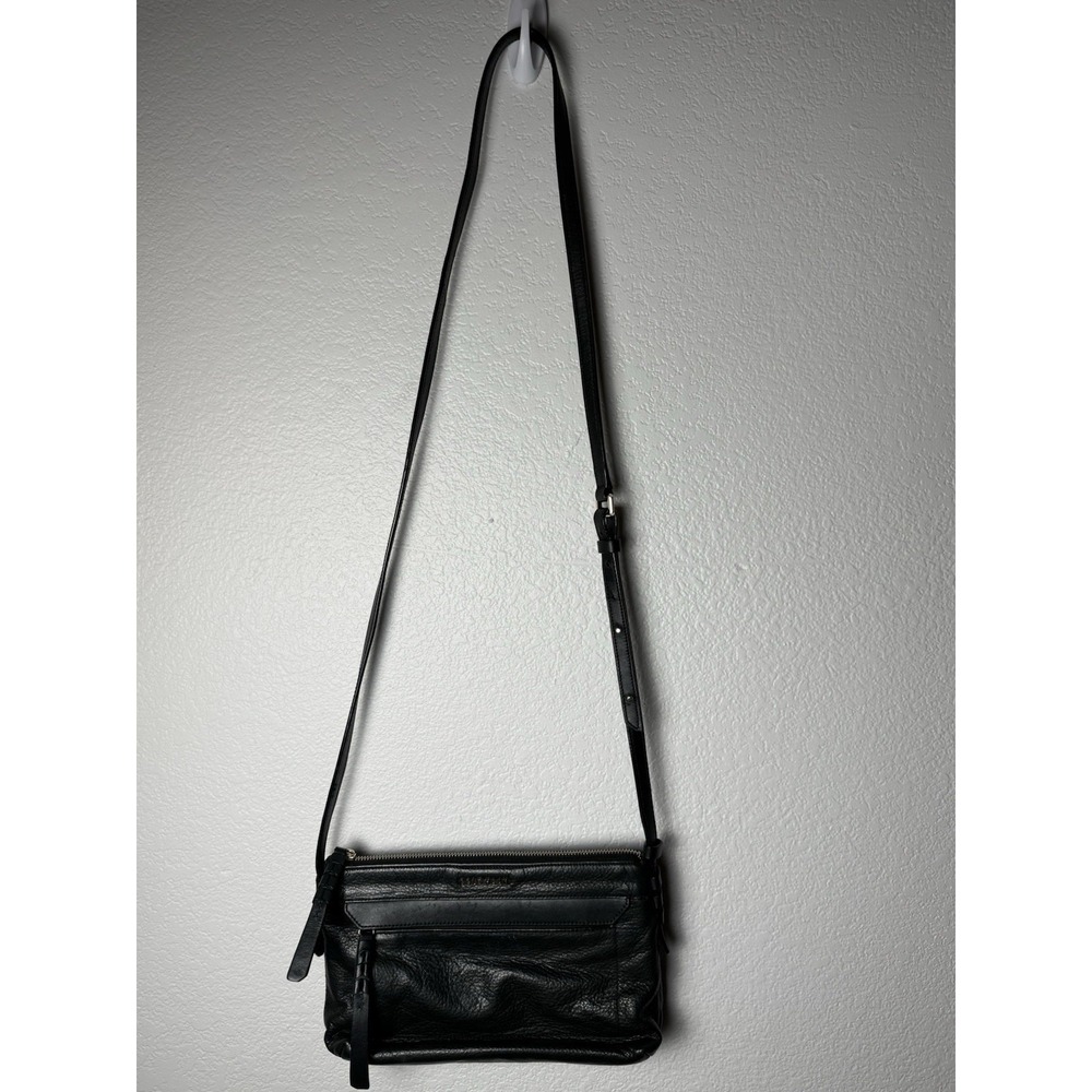 Cole Haan Black Pebbled Leather Crossbody Bag Zip Top Adjustable Strap Purse - Picture 5 of 10
